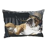 Dekorative Deko Design Kissen Zierkissen Baumwolle mit Füllung Kissenbezug Kissenhülle waschbar mit Tier Motiv Hund Tiger Hirsch für Couch Sofa Schlafzimmer Zuhause Dekor 50x35 cm (BULLDOGGE)