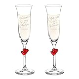 AMAVEL 2er Set Sektgläser mit einem roten Herz und Gravur zur Hochzeit, Motiv Herzen, Personalisiert mit Namen und Datum, Füllmenge: 175