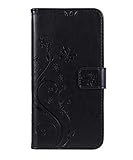 Homikon PU Leder Hülle Schmetterling Muster Schutzhülle Brieftasche Handyhülle Lederhülle Kartenfach Magnetverschluss Ständer Filp Wallet Case Schale Kompatibel mit Samsung Galaxy S7 Edge - Schw
