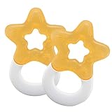 Dentistar Kühlbeißring 2er-Set – Für Babys und Kleinkinder ab 3 Monate geeignet – Kühlender, wassergefüllter Baby Beißring zur Zahnungshilfe und Massage mit Griff – Orange – Made in EU