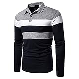 Poloshirt Herren Modern Mode Farbabstimmung Slim Fit Stretch Herren Sportshirt Herbst Winter Revers Knopfleiste Herren Langarm Urban Business Casual Golf Herren S