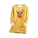 TTWOMEN Weihnachten Damen Rundhalsausschnitt Langarm Pullover Shirts Drucken Sweatshirt Dickes Fleece Warm Rundhals Bluse Top