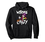 Witches Be Crazy Outfit Hexe Besen Katze Kürbis Halloween Pullover H