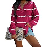 Herbst Und Winter Casual Fashion Damen V-Ausschnitt Striped Print Langarm-T-Shirt Lose Pullover Button Bottoming Top D