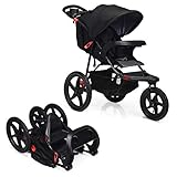 GOPLUS Kinderwagen, Buggy mit Liegefunktion, Baby-Stroller mit 5-Punkt-Gurt, Zusammenklappbarer Kinderwagen, mit Verstellbarer Rückenlehne, Stoßfest, Nutzbar ab der Geburt bis 15 kg (Schwarz)