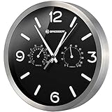 Bresser Funkuhr Wanduhr MyTime ND Thermo-Hygro mit geräuschlosem Funkuhrwerk, Edelstahlrahmen und Anzeige für Temperatur und Luftfeuchtigkeit, schw