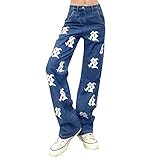 VRTUR Jeans Damen Mode High Waist Weites Bein Hosen Retro Gerade Pants Baggy Hip Hop Boyfriend Denim Jeanshose Streetwear Casual Carg