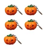 Drawihi 5 x Halloween-Schlüsselanhänger mit leuchtendem Kürbis-Laterne, Glocke, Auto-Schlüsselanhänger, Geldbörse, Tasche, Dekoration, Hänge-Zubehör, kreativer Geschenk-Stil + 4,5 x 3,5