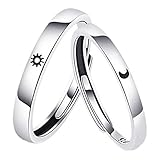 Crewell 2 Pcs Promise Ring Set Sun and Moon Style Silver Plating Band Ring Gift for Couple Boyfriend G