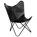 Festnight Butterfly Sessel Echtlederbezug Loungesessel Klappstuhl Ergonomisch Relaxsessel 74 x 66 x 90 cm Schw