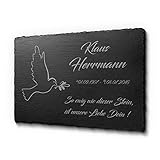 Grabstein Gedenkstein aus Schiefer Grabplatte mit Gravur 30x20 cm Taube | Gedenktafel für Menschen oder Haustiere Hund Katze personalisiert | Gedenkplatte Grabschmuck Urne Andenken w