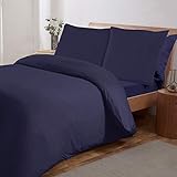 Sleepdown Bettwäsche-Set, Jersey, Melange, warm, gemütlich, pflegeleicht, einfarbig, garngefärbt, 155 x 220 cm + 2 Kissenbezüge 80 x 80 cm, Marineblau, Polycotton, Navy, 155 x 220cm + 2 x 80 x 80