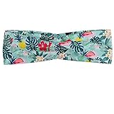 ABAKUHAUS Tropisch Halstuch Bandana Kopftuch, Muster mit Flamingo Ananas Toucan und Monstera Blätter Insel Pflanzen und Vögel, Elastisch und Angenehme alltags accessories, Mehrfarbig