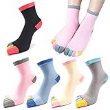 REKYO 5 Paar Damen fünf Finger Zehen-Socken für Frauen Mädchen Baumwolle, Damen Casual Low Cut Ankle Socks weich und atmungsaktiv Größe 35-42 (Farbe)