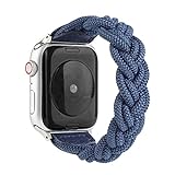 Gewebtes Armband für Apple Watch, Nylon Sport Loop Armband Uhrenarmband für iWatch Series SE/6/5/4/3/2/1-Mitternachtsblau,Für 42mm und 44mm,XL 150