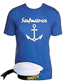 Coole-Fun-T-Shirts Matrosen Kostüm Set Saufmatrose T-Shirt + Matrosenmütze blau Gr.5XL