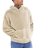 iWoo Herren Kapuzenpullover Teddy-Fleece Hoodie Männer Langarm Pullover Sweatshirt Mit Taschen Aprikose XXL