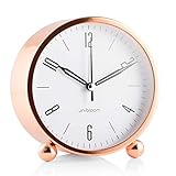 Unibloom Lautloser Wecker Analog – Wecker ohne Ticken mit warmem Licht - Minimalistischer runder leuchtender Metall-Wecker – Modischer Nachttisch-Wecker – Alarm Clock - Vintage Deko (Kupfer)