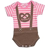 P.Eisenherz Baby - Mädchen Mädchen Lederhosen-Body Kurzarm rosa, braun/rosa, 80