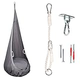 Schaukel Höhle aus Baumwolle dunkelgrau und weiß | Natural Zimmerschaukel für Kinder mit Materialhandgriffen | Hängesessel Kinder mit Silikonfüllung | 100% ECO | Made in EU