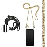 Jalouza Handykette, Kordel & Hülle Bundle kompatibel mit iPhone 12 Mini - Zopfkette in Gold und Kordel in Farbe Schwarz-Gold Plus Handyhülle zum umhäng