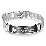 Personalisiert Medizin Aufmerksam Armband zum Frauen Edelstahl Stahl Einstellbar Band Notfall Medizinisch Herren Armbänder Offiziell ICH WÜRDE Armband mit Abzeichen Gravieren Gesundheit I