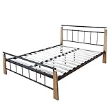 Homestyle4u 1283, Metallbett 180 x 200 Schwarz Natur, Bettgestell Mit L