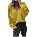 GFGHH Damen Pullover Einfarbig Strickpullover Casual Sweatshirts Langarm Tunika Winter Sweater V-Ausschnitt Lose Warm Strickwaren Oberteile Tops Herbst Freizeit Elegant Bluse Oversize Strickp