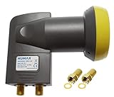 Humax Gold Twin LNB, digitales Satelliten universal LNB mit LTE-Filter für 2 Teilnehmer inkl. Wetterschutzgehäuse und F-Steckern mit Dichtung für besten Satempfang in HD, Full HD, UHD, 4K und 8