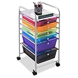 RELAX4LIFE Badrollwagen Mehrfarbig, Rollwagen mit 6 Schubladen, Lagerwagen mit Metallgestell, Allzweckwagen auf Rollen mit Bremsen, wasserdichtes Rollregal für Büro & Bad & Küche, 37 x 32,5 x 74,5
