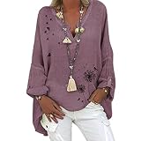 JINSIJU Henley-Shirt für Damen, Schmetterling, Löwenzahn-Druck, niedlicher Grafikdruck, langärmelig, V-Ausschnitt, lockere Bluse für Frühling und Herbst, violett, X-Larg