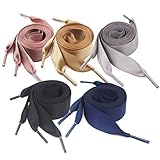 BEIFON 5 Paar 130cm*2cm Satin Flach Schnürsenkel 5 farbe Bunte Schuhbänder Senkel Flachsenkel Shoelaces für Sportschuhe Turnschuhe Freizeitschuhe Outdoorschuh (Schwarz/Rosa/Grau/Beige/Blau)