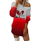 Briskorry Valentinstagkleid Damen Sweatkleid Mädchen Valentinstag Kleid Minikleid Langarm Valentinstagskleider Gedruckt A-Linie Kleid Abendkleid Swing Skaterk