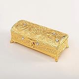 Gold Vintage-Schmuck Schatztruhe Box - European Luxurious Metall Trinket-Kasten mit Flanellfutter, vorzügliches Schnitzen Ohrringe/Halskette/Ring-Halter, Strass Intarsien, 8,66' (Color : Gold)