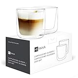 HEYNNA® Cappuccino Tassen 2 x 250ml doppelwandige Kaffeegläser aus Borosilikatglas / Cappuccino Gläser spü