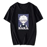 Yesgirl Hunter X Hunter Tshirt Damen Hisoka Baka Killua Gon Shirt Frauen Anime 3D Druck Sommer Kurzarm T-Shirts Teenager Mädchen Sport Blusen Shirt Mode Oberteile Casual Top D Schwarz X-Larg