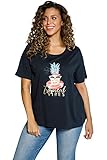 Ulla Popken Damen große Größen Übergrößen Plus Size T-Shirt, Ananas, Metallic-Effekt, Rundhals, Halbarm Marine 50+ 791092130-50+