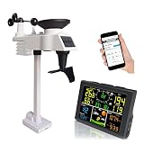 Wetterstation Funk Professionelle drahtlose WiFi-Wetterstation mit Wettervorhersage, Temperatur, Luftfeuchtigkeit, Windgeschwindigkeit, Windrichtung, Regenmesser, Alarm, UV, Licht EU-Steck