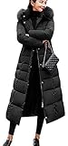 Uni-Wert Skrsila Damen Winterjacke Lange Daunenjacke Warm Parka Jacke mit Fellkapuze Steppjacke Wintermantel Casual D