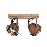 QAZQA - Industrie | Vintage | IndustrieSpot | Spotlight | Deckenspot | Deckenstrahler | Strahler | Lampe | Leuchte rostbraun mit Holz kippbar 2-flammig-Licht - Gina | Wohnzimmer | Schlafzimmer | Kü