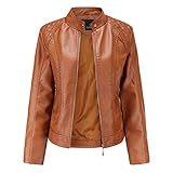 Herbst Und Winter Casual Fashion Damen Stehkragen Einfarbig Langarm Gewaschen Pu Lederjacke Kurzer ReißVerschluss DüNne DüNne Lederjacke D