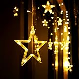 12 Sterne LED Lichterkette, Lichtervorhang weihnachtslichter Sternenvorhang 138 LEDs 8 Modi Für Innen Außen, Weihnachten, Party, Deko, Hochzeit, Garten, Balk