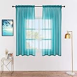 Anjee Voile-Vorhang, 2 Paneele, halb-Chiffon-Vorhänge, durchsichtig, blaugrün, Fenstervorhänge für Schlafzimmer, Wohnzimmer, 132 x 114
