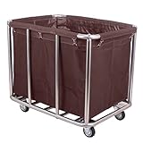 LJHU Wagen Wascheimer mit Edelstahlrahmen, wasserdichte Oxford- Tasche für Badezimmer-Schlafzimmer-Heimwerbung, Freistehender Großer Kleiderkorb (Color : Brown)