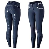 HORZE Nordic Performance Reithose Damen | Silikon Grip | Vollbesatzhose | Mittlere Bundhöhe, Breiter Bund, 34-44, Marineblau, Blau, 44