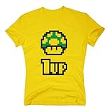 Super Mario - 1 Up - Retro Herren T-Shirt - von Shirt Department, gelb-schwarz, M