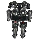 1-1 Kinder Protektoren Set,Kinder Protektoren Schutzset,Kinder Brustpanzer Motorrad Weste Racing Guard mit Knieschoner Ellenbogenschoner Schutz Weste für Ski Snowboard Motocross Sport,Black-OneS