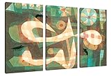 Paul Klee - Die Stachelschlinge mit den Mäusen als Leinwandbild 3 teilig / Größe: 120x80 cm / Wandbild / Kunstdruck / fertig besp