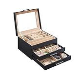 Tingting1992 Schmuck Organizer Stand 3 Stufe schmuck Organizer Box pu-Leder tragbare reisekoffer große kapazität Handwerk Container für Ringe, halsketten, Ohrringe, armbänder Schmuckaufbewahrungsbox