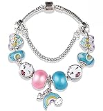 CHXISHOP Mädchen Persönlichkeit Armband Regenbogen Anhänger Kreative Cartoon Armband Alte Silber Liebe Kristall Perlen Armband blue-18CM